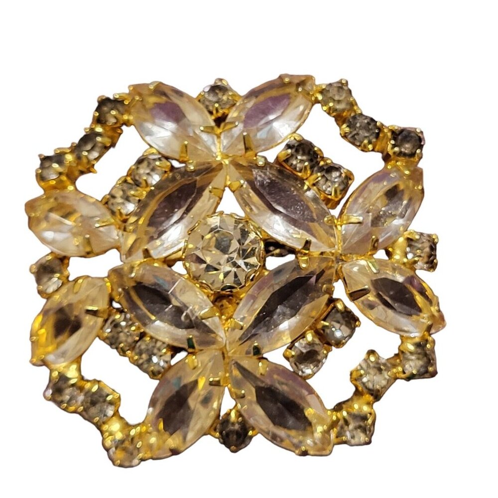 Clear Rhinestone Goldtone Brooch Pin Vintage Costume Jewelry Fashion Crystal